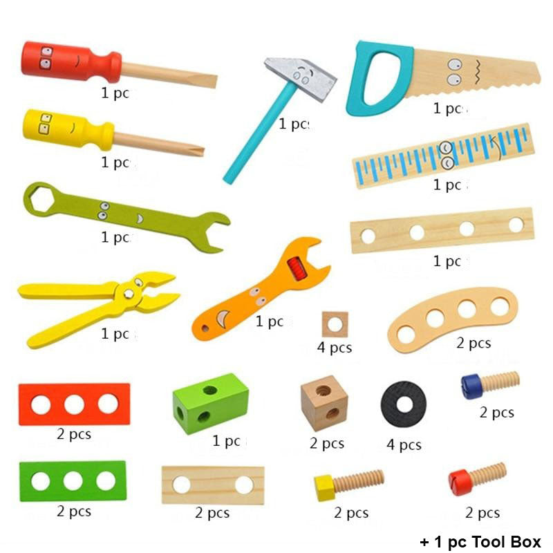 Kids Wooden Carpenter Toolbox