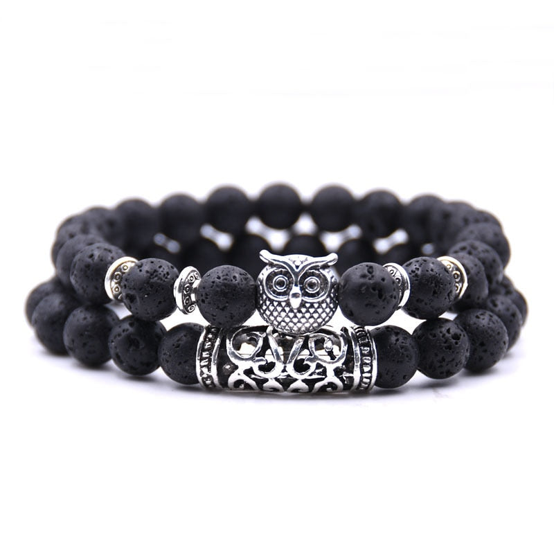 Owl Natural Lava Stone Bracelet