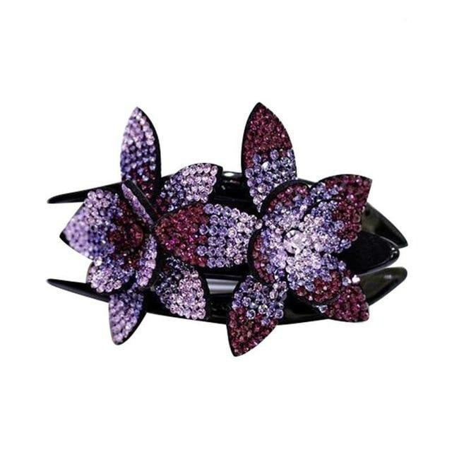 Double Flower Hair Clip with Rhinestones