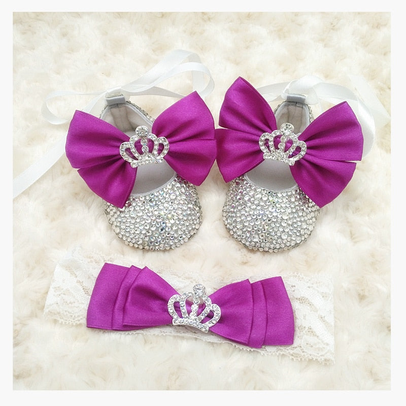 Crystal Crown Bow Shoes & Headband Set